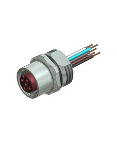 Flansch • Frontmontage • M12x1 • 5-pol. • A-codiert • Litze • AWG24 • M16x1,5 • Kupplung axial • Einbauflansch • 0,5 m