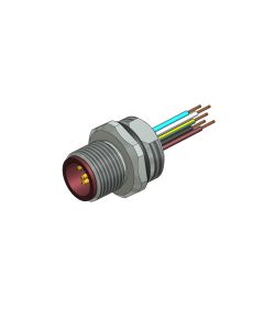 Flansch • Frontmontage • M12x1 • 4-pol. • A-codiert • Litze • AWG24 • PG9 • Stecker axial • Einbauflansch • 0,5 m
