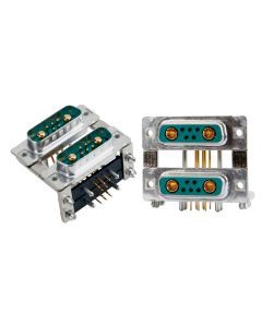D-SUB Combination Dual Port • 17W2/17W2 • Dual Port Buchse oben / Stift unten • Lötpin gewinkelt