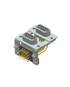 D-SUB Dual Port • Dual Port 9-pol./9-pol. • Dual Port Buchse oben / Buchse unten • Lötpin abgewinkelt Dual Port 19,05mm • Gütestufe 3