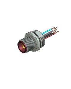 Flansch • Frontmontage • M12x1 • 5-pol. • A-codiert • Litze • AWG24 • PG9 • Stecker axial • Einbauflansch • 0,5 m