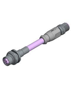 Female connector axial • B-coded • Double ended • M12x1 • 4- pos. • 5 m • 2xAWG22 • TPU shielded SFTP • Shielded
