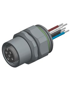 Flansch • Kupplung axial • Frontmontage, positionierbar • M12x1 • 5-pol. • A-codiert • Litze • AWG24 • Ungeschirmt  M16x1,5