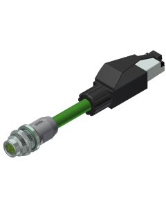 Kupplung axial • A-codiert • Flansch mit Leitung • M8x1 • 4-pol. • 0,3 m • 2x2xAWG22 • PUR geschirmt, Cat 5e • Geschirmt • Verbindungsleitung • Hinterwandmontage • Geschirmt  M8x1