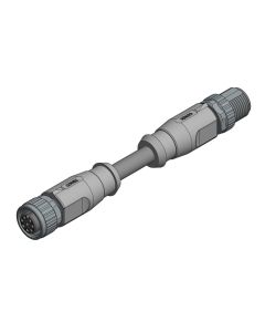 Female connector axial • A-coded • Double ended • M12x1 • 8-pos. • 0,3 m • 0,25 mm² • PVC shielded • Shielded