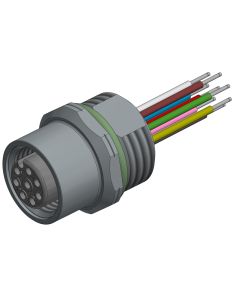 Flansch • Kupplung axial • M12x1 • 8-pol. • A-codiert • Litze • AWG24 • Ungeschirmt  PG9