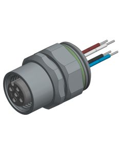 Sockets • Female connector axial • Front panel mounting, positioning possible • M12x1 • 4- pos. • A-coded • Wire • AWG24 • Unshielded  M16x1,5