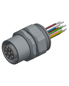 Flansch • Kupplung axial • Frontmontage, positionierbar • M12x1 • 8-pol. • A-codiert • Litze • AWG24 • Ungeschirmt  M16x1,5