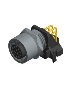 Flansch • Kupplung gewinkelt • Frontmontage • M12x1 • 12-pol. • A-codiert • Lötpin gewinkelt • Geschirmt  M12x1