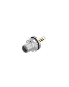 Sockets • Male connector axial • Back panel mounting • M12x1 • 5- pos. • A-coded • Wire • AWG24 • Unshielded  M16x1,5