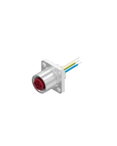 Sockets • Front panel mounting • M12x1 • 5- pos. • A-coded • Wire • AWG24 • Female connector axial • Square flange 20 mm • 0,5 m