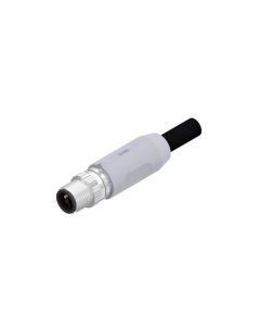 Male connector axial • T-coded • single ended • M12x1 • 4- pos. • 2 m • 1,5 mm² • PVC • Unshielded