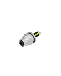 Sockets • Female connector axial • Back panel mounting • M12x1 • 3-pos.+PE • S-coded • Wire • 1,5 mm² • Unshielded  M16x1,5 • 0,5 m