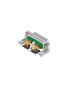 D-SUB Combination High Density • 19W1  [ • ○ • ] • Plug • Solder Pin angled .350" stamped Contacts • 50 Ohm • Crimp / crimp angled