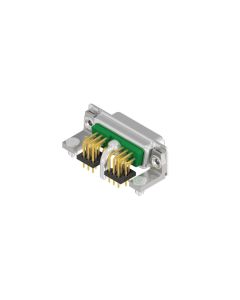 D-SUB Combination High Density • 19W1  [ • ○ • ] • Socket • Solder Pin angled .350" stamped Contacts • 50 Ohm • Crimp / crimp angled