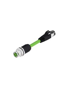 Male connector axial • D-coded • Panel mount connector with cable • RJ45 • 4- pos. • 0,6 m • 2x2xAWG22 • TPU UL • Shielded • Overmoulded Connectors • Back panel mounting