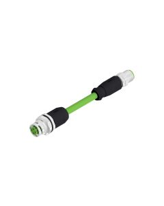 Kupplung axial • D-codiert • Flansch mit Leitung • M12x1 • 4-pol. • 3 m • AWG22 • TPU UL • Geschirmt • Steckverbinder umspritzt • Hinterwandmontage