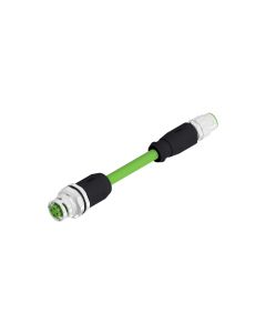 Kupplung axial • D-codiert • Flansch mit Leitung • M12x1 • 4-pol. • 3 m • AWG22 • TPU UL • Geschirmt • Steckverbinder umspritzt • Hinterwandmontage