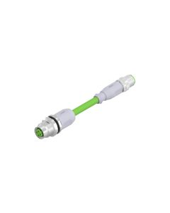 Female connector axial • D-coded • Panel mount connector with cable • M12x1 • 4- pos. • 0,3 m • AWG22 • TPU UL • Shielded • Overmoulded Connectors • Back panel mounting