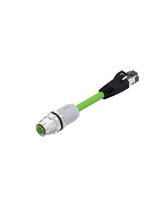 Male connector axial • D-coded • Panel mount connector with cable • RJ45 • 4- pos. • 0,3 m • 2x2xAWG22 • TPU UL • Shielded • Overmoulded Connectors • Back panel mounting