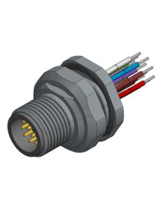 Flansch • Stecker axial • Hinterwandmontage • M12x1 • 12-pol. • A-codiert • Litze • AWG26 • Ungeschirmt  M16x1,5