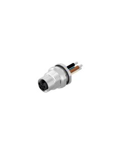 Flansch • Hinterwandmontage • M12x1 • 4-pol. • L-codiert • Litze • AWG14 • Ungeschirmt  M12x1 • Power Steckverbinder • Kupplung axial • 0,5 m