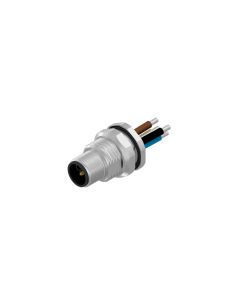 Flansch • Hinterwandmontage • M12x1 • 4-pol.+FE • L-codiert • Litze • AWG14 • Ungeschirmt • Power Steckverbinder • Stecker axial • 0,5 m