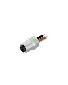 Sockets • Front panel mounting • M12x1 • 4-pos+FE • L-coded • Wire • AWG14 • Unshielded  M12x1 • Power connectors • Female connector axial • 0,5 m