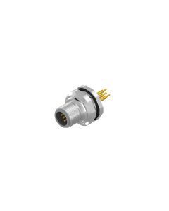 Sockets • Male connector axial • Back panel mounting • M12x1 • 5- pos. • 12 mm • A-coded • Solder pin • Unshielded  M16x1,5