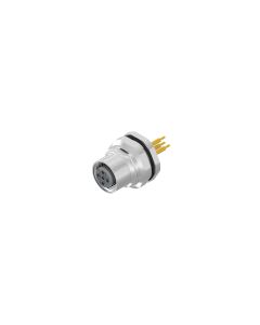 Sockets • Female connector axial • Back panel mounting • M12x1 • 5- pos. • 12 mm • A-coded • Solder pin • Unshielded  M16x1,5