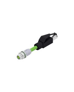 Kupplung axial • D-codiert • Flansch mit Leitung • M8x1 • 4-pol.+PE • 1,5 m • 2x2xAWG22 • PUR geschirmt, Cat 5e • Geschirmt • Verbindungsleitung • Hinterwandmontage • Geschirmt  M8x1