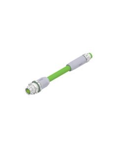 Kupplung axial • D-codiert • Flansch mit Leitung • M8x1 • 4-pol.+PE • 0,3 m • 2x2xAWG22 • PUR geschirmt, Cat 5e • Geschirmt • Verbindungsleitung • Hinterwandmontage • Geschirmt  M8x1