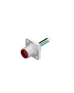 Sockets • Front panel mounting • M12x1 • 5- pos. • A-coded • Wire • AWG24 • Male connector axial • Square flange 20 mm • 0,5 m