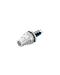 Sockets • Back panel mounting • M12x1 • 4-pos+FE • L-coded • AWG14 • Unshielded  M12x1 • Power connectors • Male connector axial • 0,5 m