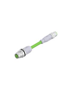 Kupplung axial • D-codiert • Flansch mit Leitung • M12x1 • 4-pol. • 3 m • AWG22 • TPU UL • Geschirmt • Steckverbinder umspritzt • Hinterwandmontage