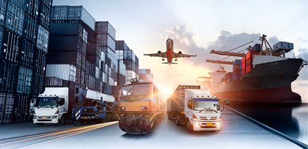 Global business of Container Cargo freight train for Business logistics concept, Air cargo trucking, Rail transportation and maritime shipping, Online goods orders worldwide
